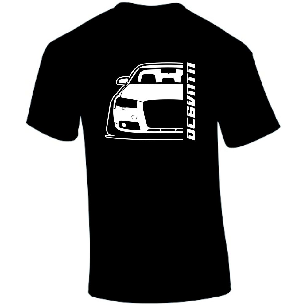 Audi A3 8P T-Shirt Vorderseite mit Schriftzug, schwarzes Car Shirt Design