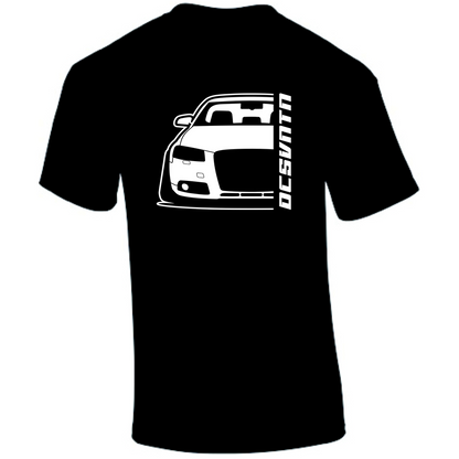 Audi A3 8P T-Shirt Vorderseite mit Schriftzug, schwarzes Car Shirt Design