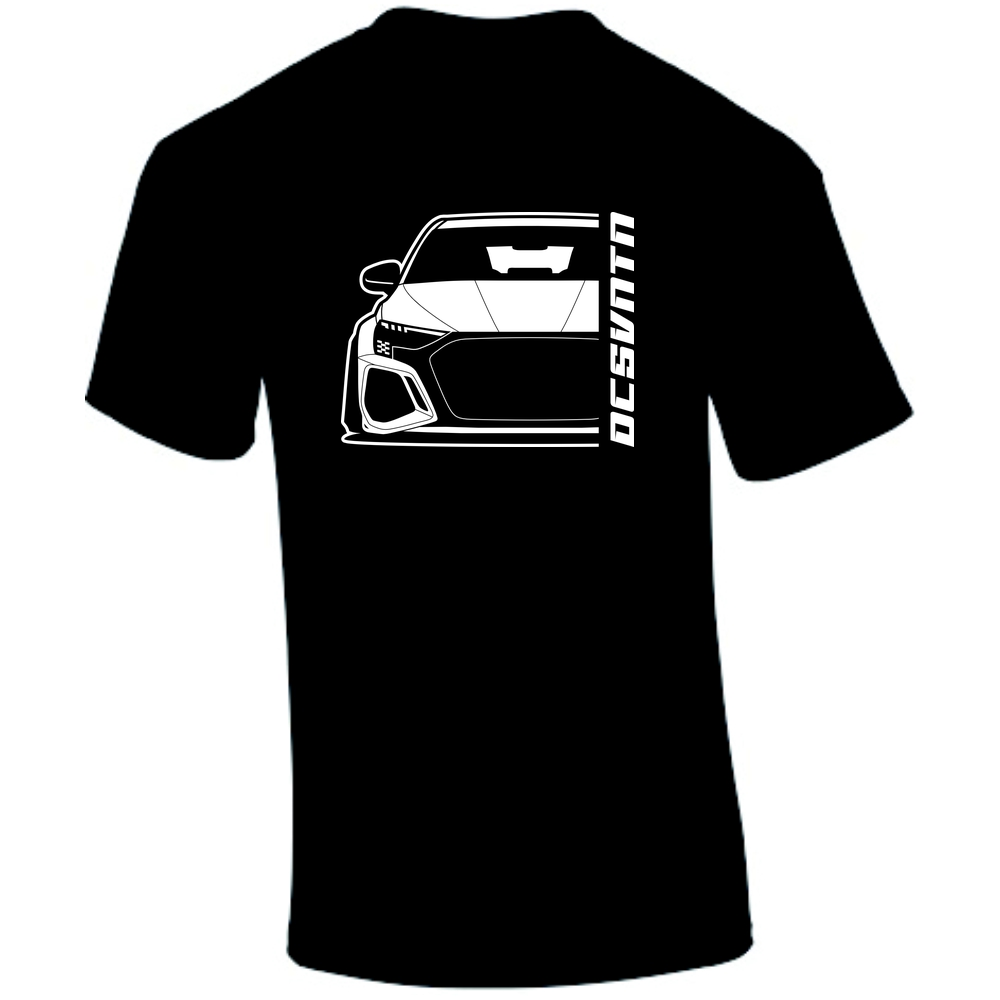 1.	Audi RS3 8Y T-Shirt Vorderseite mit Schriftzug, schwarzes Car Shirt Design