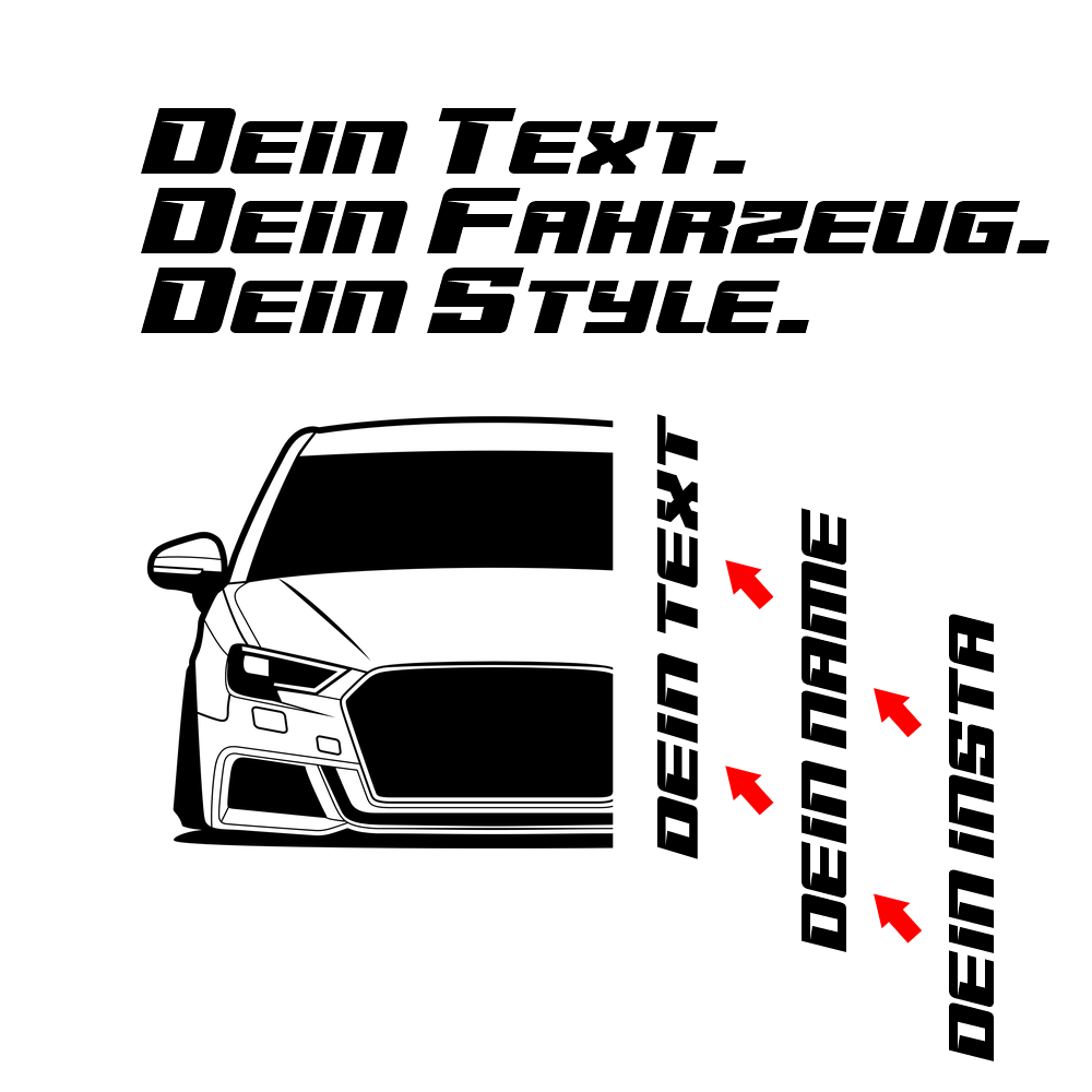 3.	Audi A3 Facelift Hoodie mit individuellem Seitennamen, Car Apparel Design