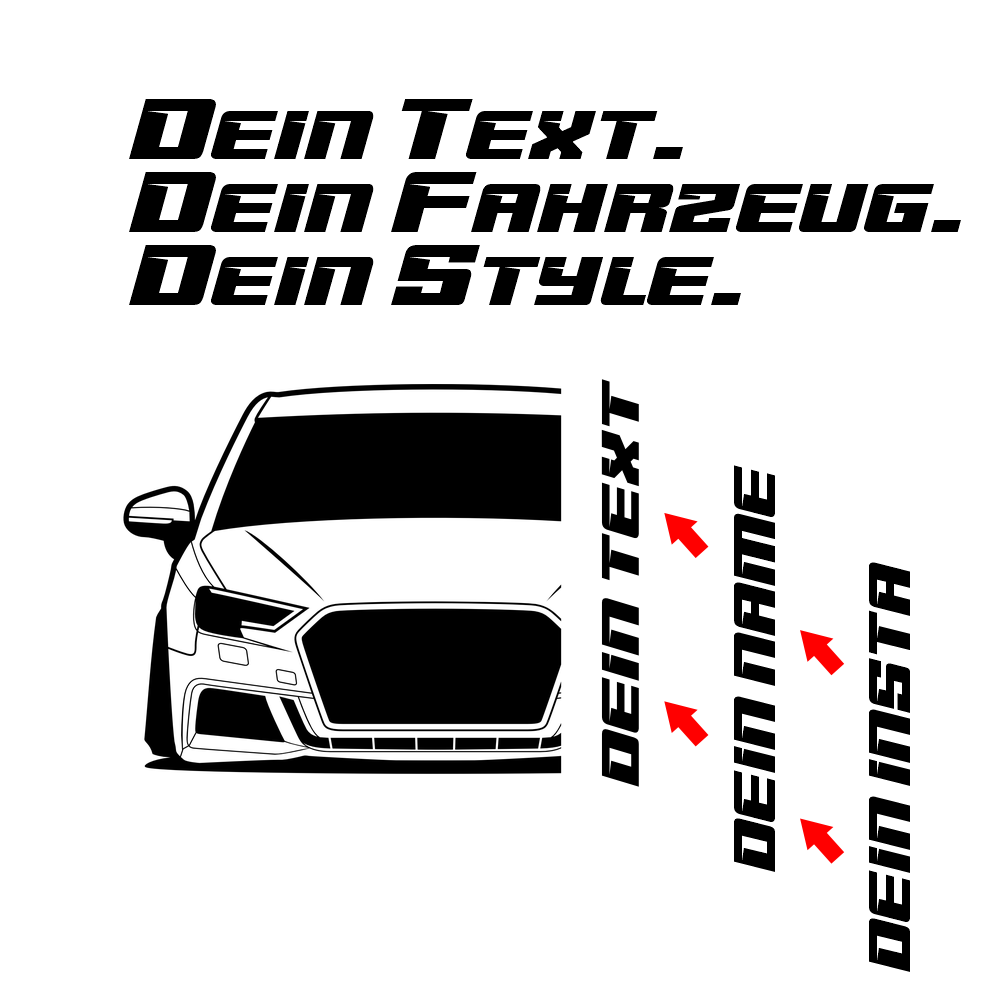 3.	Audi A3 Sportback Hoodie mit individuellem Seitennamen, Car Apparel Design