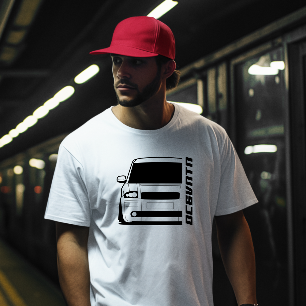 Audi A2 T-Shirt mit Print im Nebelscheinwerfer-Stil, Car Shirt für Audi Fans Baujahr 2000