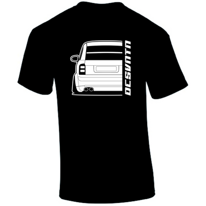 Audi A2 T-Shirt Rückseite mit Heck-Auspuff-Schriftzug, schwarzes Car Shirt Design