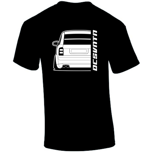 Audi A2 T-Shirt Rückseite mit Heck-Auspuff-Schriftzug, schwarzes Car Shirt Design
