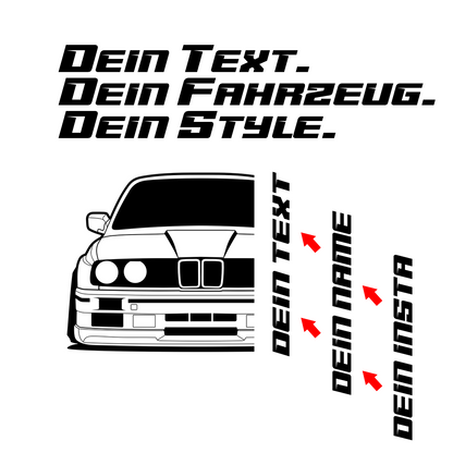 BMW E30 M3 Hoodie mit individuellem Seitennamen, Car Apparel Design
