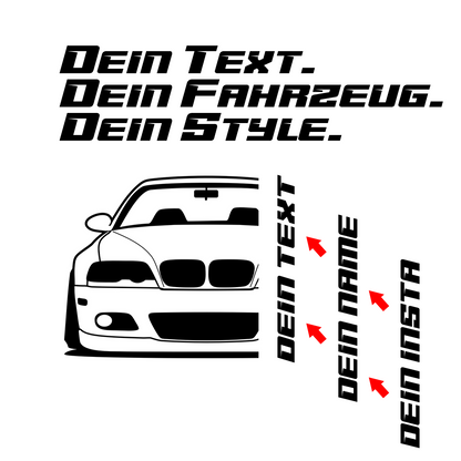 BMW E46 Hoodie mit individuellem Seitennamen, Car Apparel Design