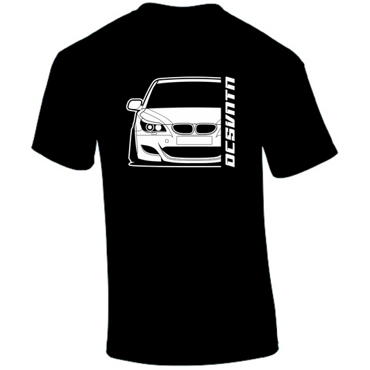 BMW M5 E60 T-Shirt Vorderseite mit Schriftzug, schwarzes Car Shirt Design