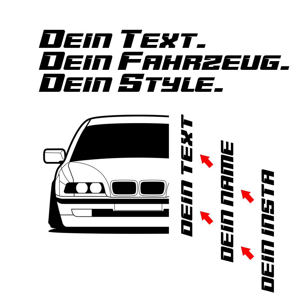 BMW E38 Hoodie mit individuellem Seitennamen, Car Apparel Design