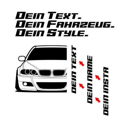 BMW E46 Facelift Hoodie mit individuellem Seitennamen, Car Apparel Design