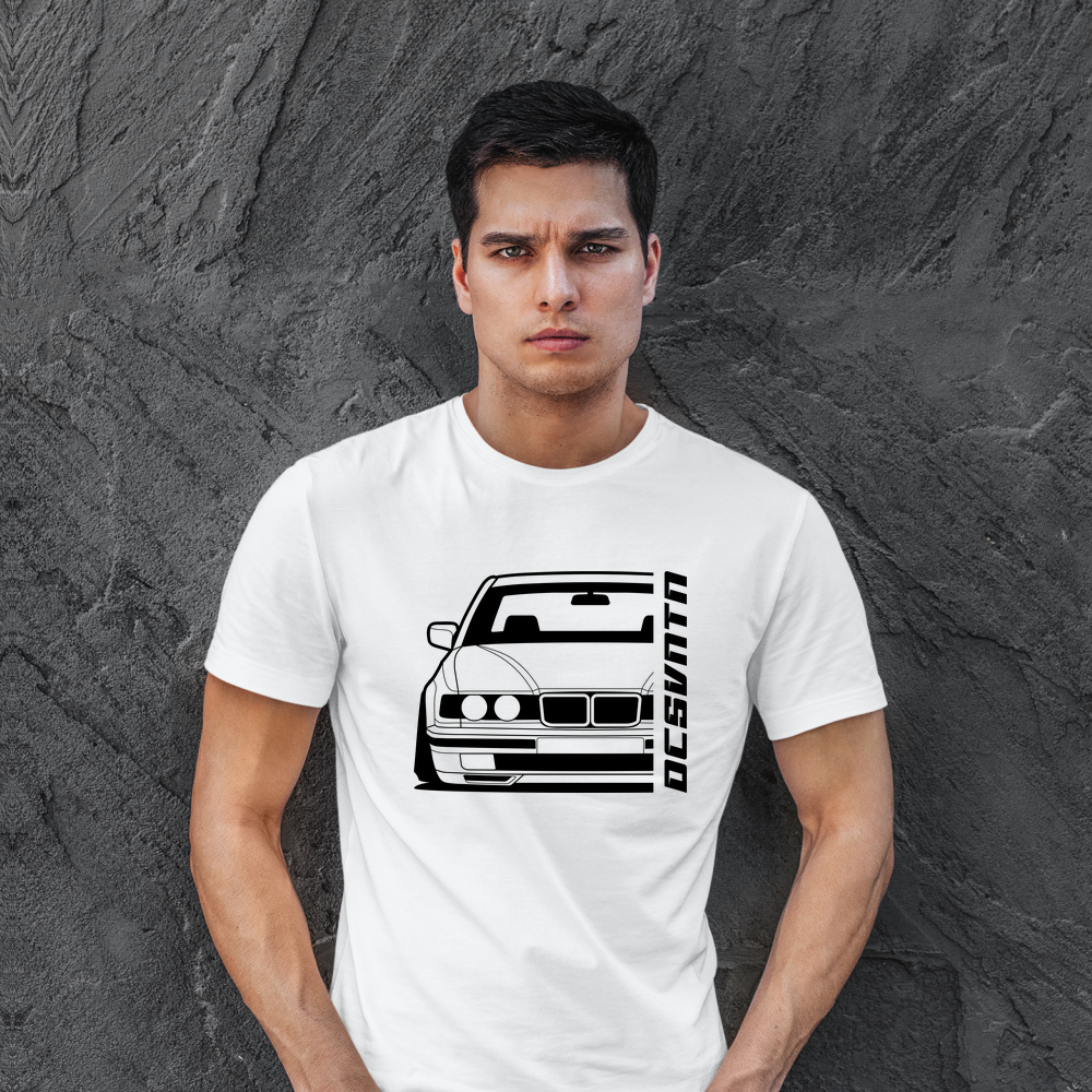 BMW E32 T-Shirt mit Print, Car Shirt für BMW Fans Baujahr 1986