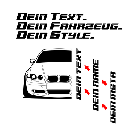 BMW E46 Compact Hoodie mit individuellem Seitennamen, Car Apparel Design