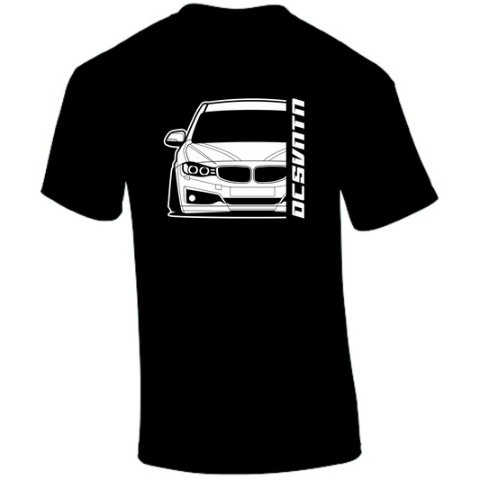 BMW F34 3er GT T-Shirt Vorderseite mit Schriftzug, schwarzes Car Shirt Design