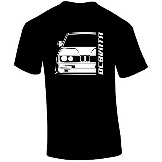 BMW E28 5er T-Shirt Vorderseite mit Schriftzug, schwarzes Car Shirt Design