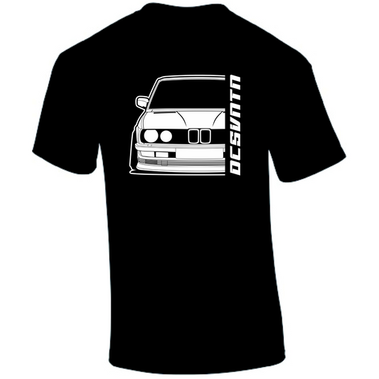 BMW E28 5er T-Shirt Vorderseite mit Schriftzug, schwarzes Car Shirt Design