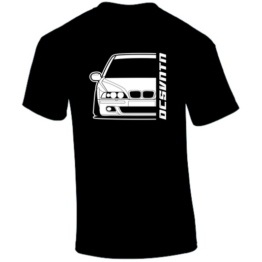 BMW M5 E39 T-Shirt Vorderseite mit Schriftzug, schwarzes Car Shirt Design