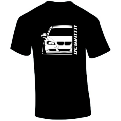BMW E90 3er T-Shirt Vorderseite mit Schriftzug, schwarzes Car Shirt Design