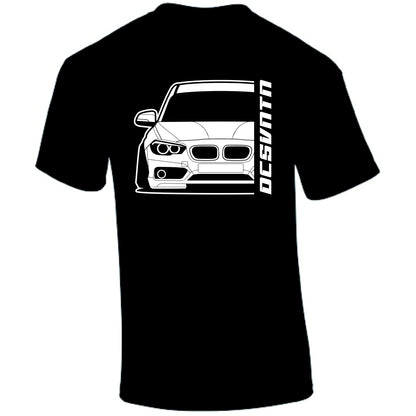 1.	BMW 1er F20 Facelift T-Shirt Vorderseite mit Schriftzug, schwarzes Car Shirt Design